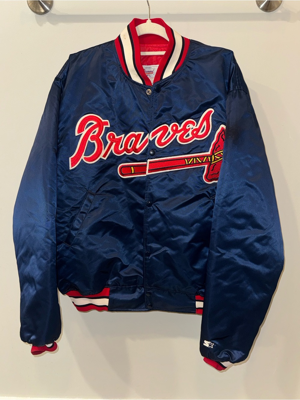 Atlanta Braves Blue Starter Satin Bomber Jacket